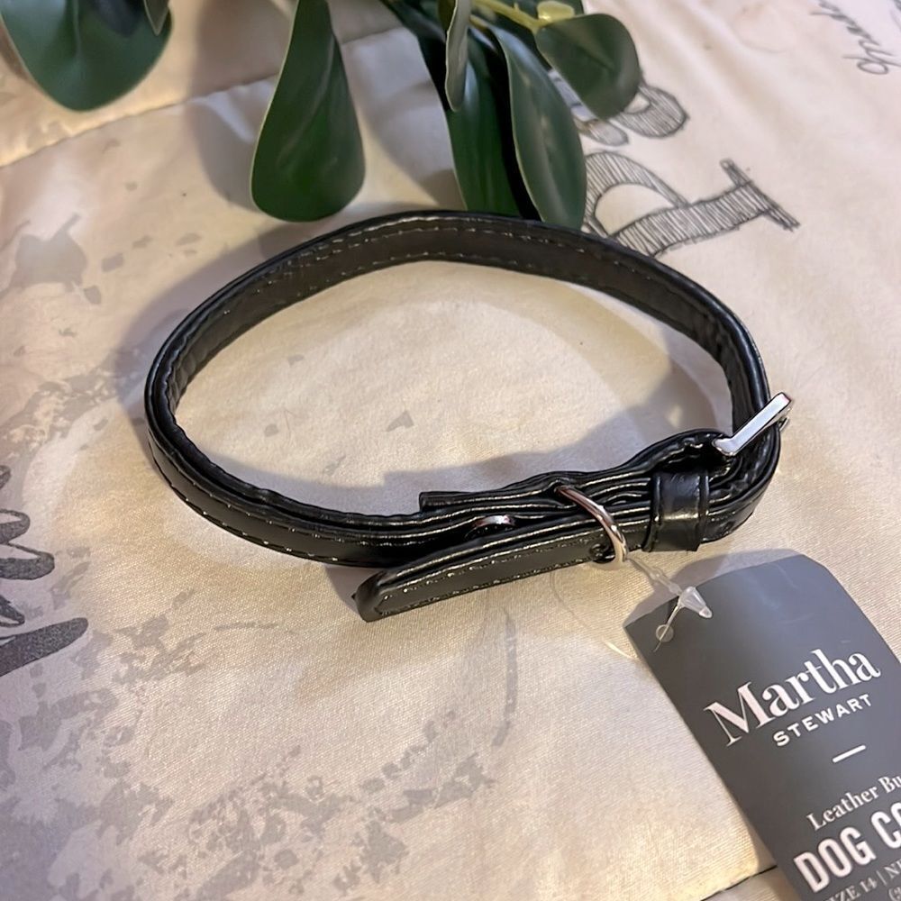 HOST PICK Martha Stewart Black Leather Buckle Dog Collar Sz 14